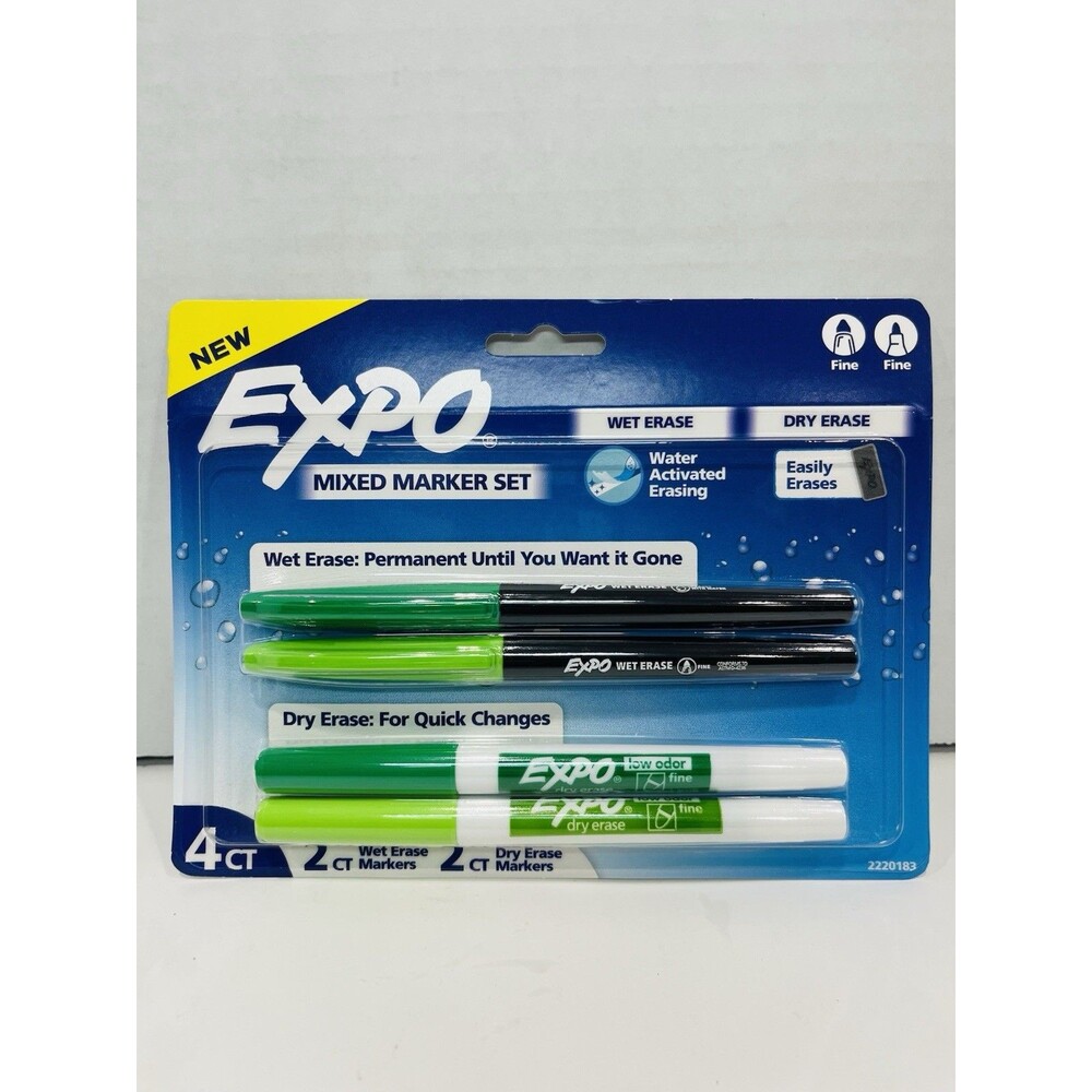 SET OF 3 PACKS Expo Mixed Marker Set Wet Erase & Dry Erase Markers 4 Count Green